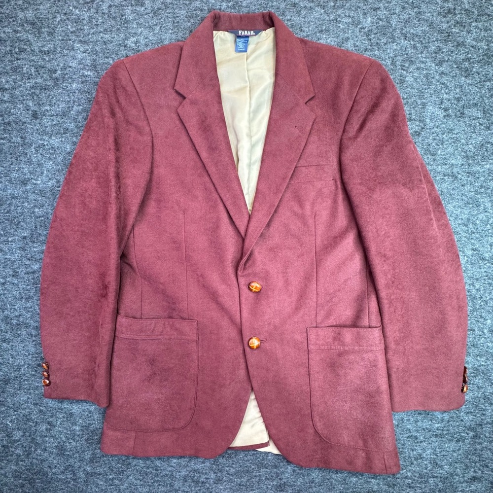 Farah‎ Blazer Mens 38R Burgundy Faux Suede Two Button Sport Coat Vintage